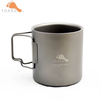 

TOAKS 450ml Titanium Drinking Water Coffee Mugs Double Wall Drinkware Folding Water Cups Beer with Folded Handle CUP-450-DW
