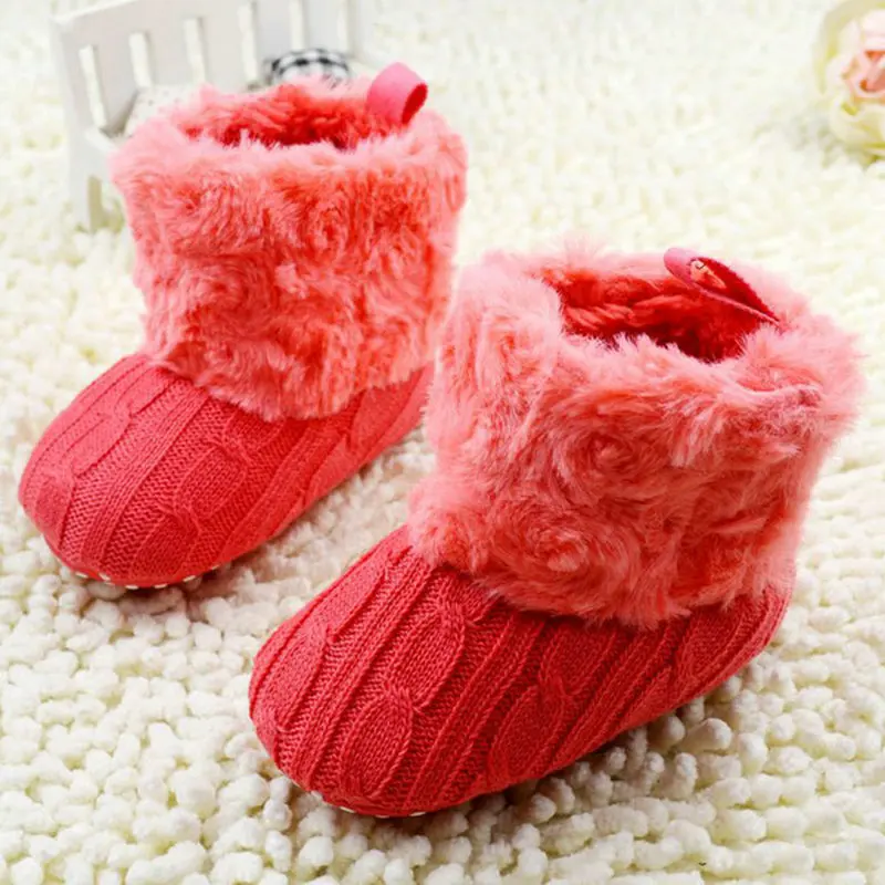 Детские вязаные меховые короткие теплые мягкие зимние ботинки с мягкой подошвой для маленьких мальчиков и девочек; 5 цветов; 0-18 месяцев