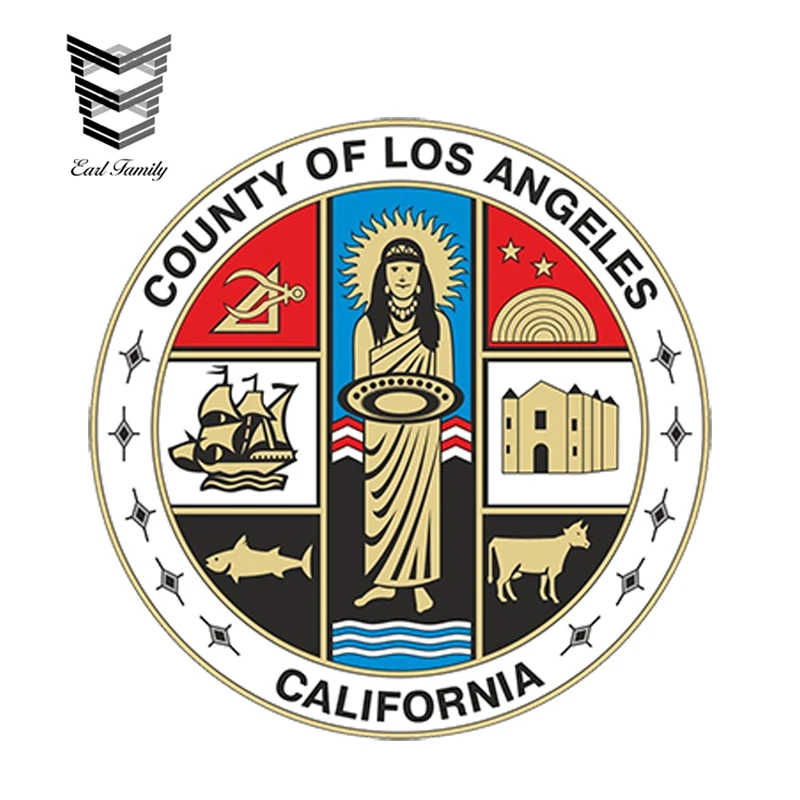 

EARLFAMILY 13cm X 13cm Car Styling Los Angeles County Seal California Bumper Car Sticker Waterproof Bumper Windows Accessories