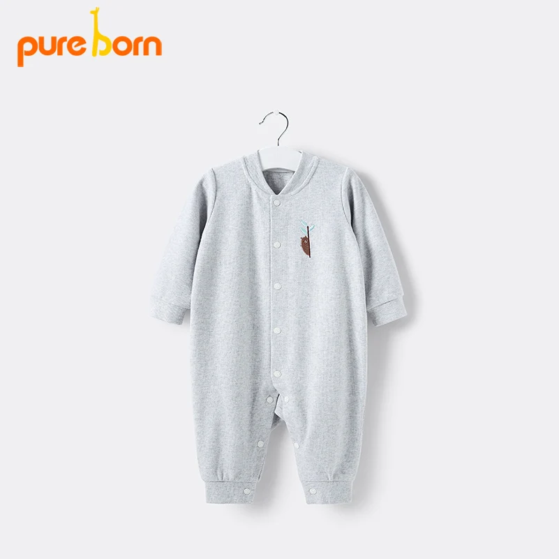 pureborn Unisex Baby Long Sleeve Cotton Footless Jumpsuit Sleep and Play