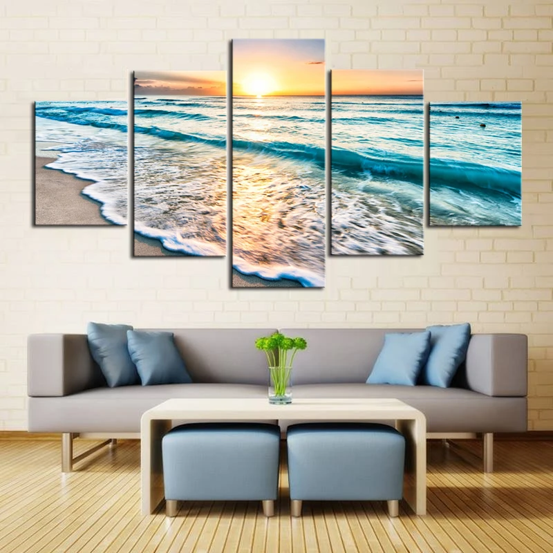 

Canvas Wall Art Blue Sea Sunset White Beach Painting Picture Print On Canvas Seascape Photo Poster For Home Decor Drop shipping