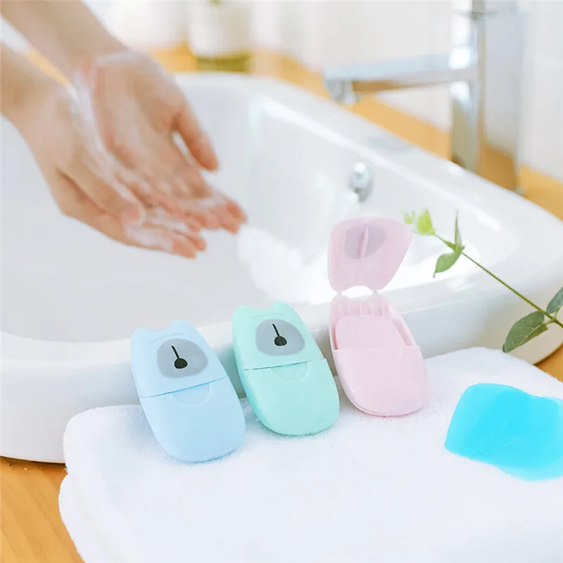 

Mini Travel Washing Hand Bath Travel Scented Slide Sheets Foaming Box Paper Soap Plastic 8x4.5cm 50 pieces Soap paper #30