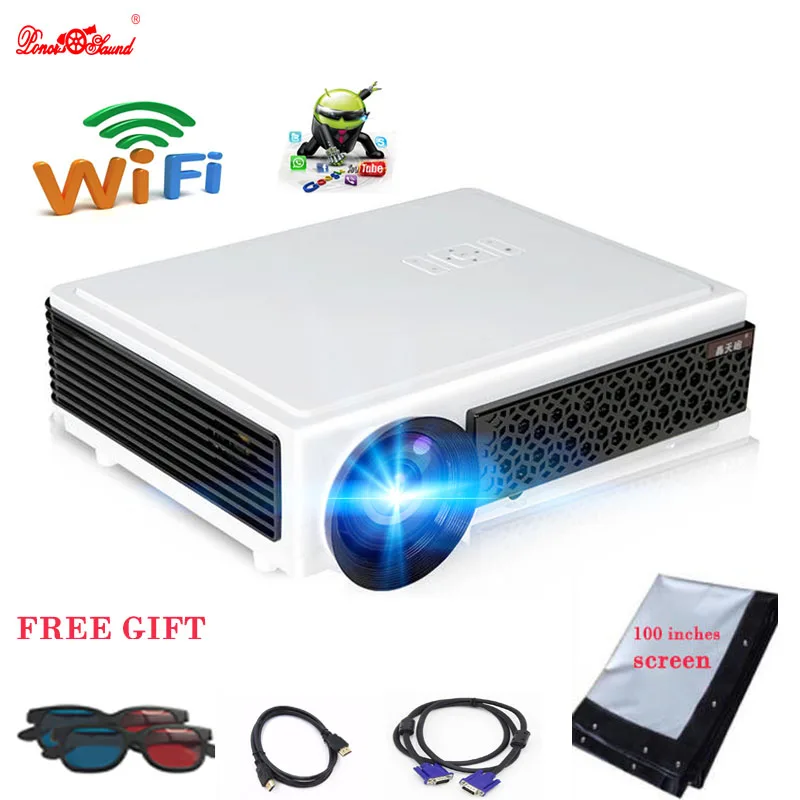 LED projector home Cinema 100 inches screen as gift full hd LED Android tv 4.4 usb wifi beamer Media Player Airplay Poner Saund