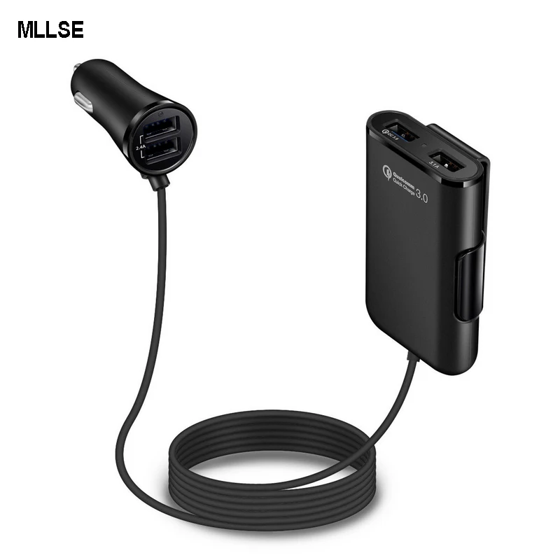Автомобильное зарядное устройство QC3.0 + 2.4A 3.1A с 4 USB-портами и кабелем 5 6 футов для