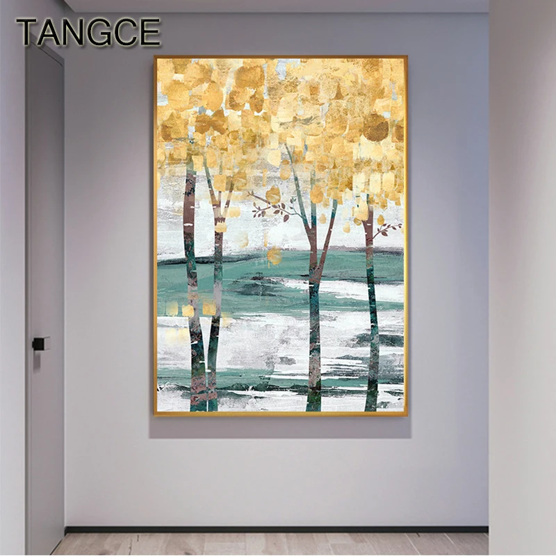 

Abstract Golden Coins Tree Painting Cuadros Salon Decoracion Modern Gold Print Poster for Living Room Big Wall Art Tableaux