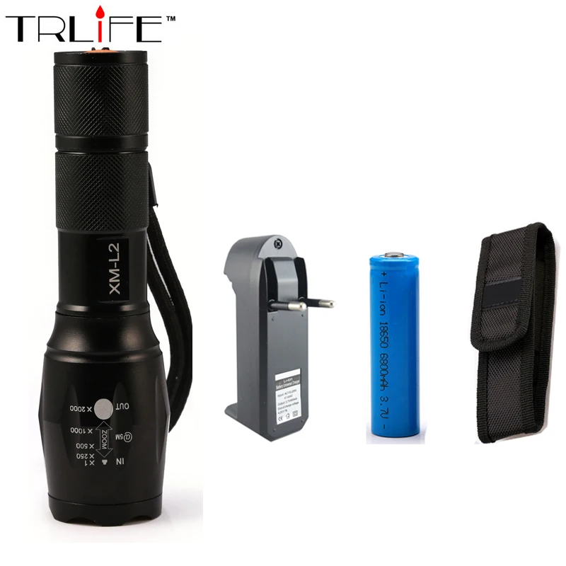 E17 LED Flashlight 18650 Zoom Torch Waterproof Flashlights XM L T6 8000LM 5 Mode Led Zoomable