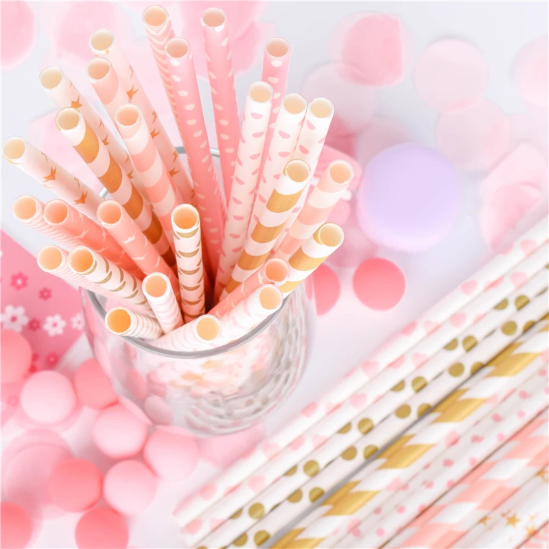 

25pcs pink gold golden drink paper straws Wholesale colorful drinking straw Party wedding decoration baby shower decorations