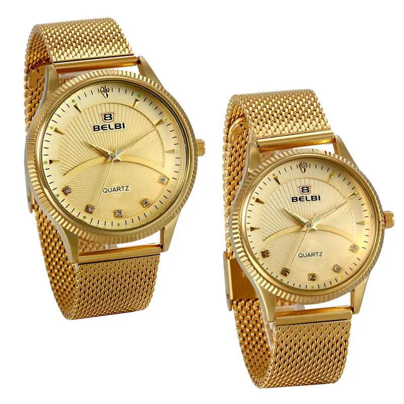 Lancardo Lovers Quartz Watches For Women And Men Gold WristWatches Top Brand Luxury Male Clock Golden Stainless Steel Watch