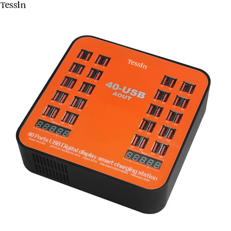 Koop TESSIN Multi poort 40 USB Charger Station 200 W LED Tonen 2.4A Voor iPhone iPad Samsung Huawei Mi HTC LG DV Power Bank AC Adapter