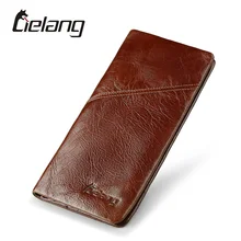 LIELANG Brand Men Wallets Genuine Leather Top Cowhide Leather Men’s Long Wallet Clutch Wrist Bag Men Card Holder Coin Purse 2017