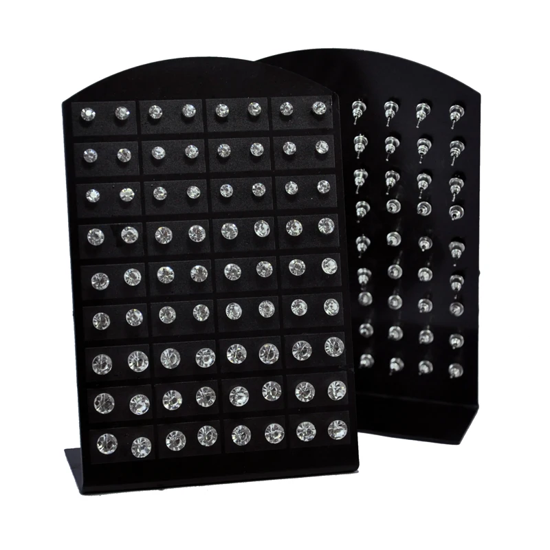 10 Cards 720Pcs(360 Pairs) Retro Round Zircon Stainless Steel Stud Earrings For Women Jewelry Wholesale Lots RL285