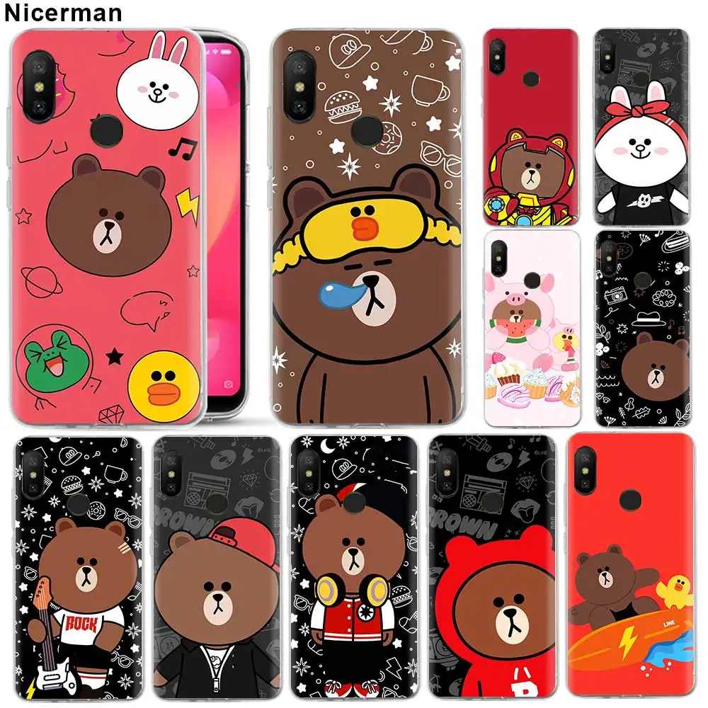 

Soft Silicone Coque for Xiaomi Mi A1 A2 Lite 6X 5X 8 Lite Play Redmi Note 6 7 Cover brown cony bear Clear TPU case