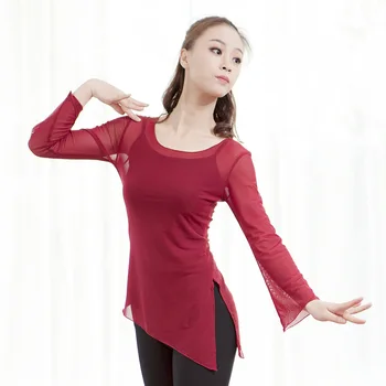

ballet women dance T shirt mesh tops lyrical long dance tops sheer mesh ballet shirt ballerina dance clothing dance wear adult