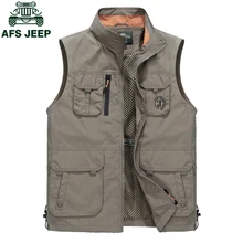 AFS JEEP, летний, Осенний жилет, мужской, большой размер, L-6XL, Повседневный, тонкий, сетчатый, тактический жилет, воротник-стойка, много карманов, жилет, homme, жилет