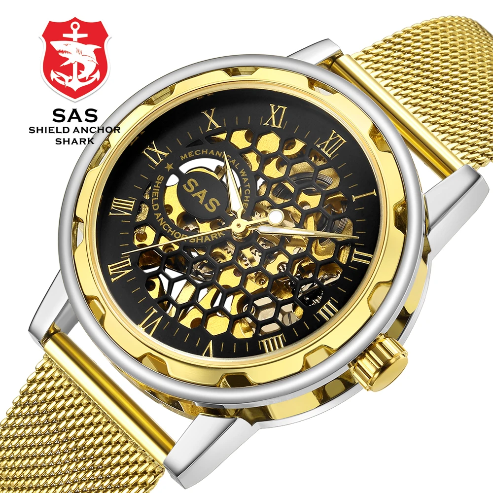 

SAS Top Brand Luxury Stainless Steel Gold Watch Womens Clock Mechanical Skeleton Watches Women Wristwatch montre femme 2018