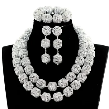 

Silver African Jewelry Accessory for Brides Silver Metal Rhinestone Wedding Jewelry Set Statement Collar Necklace Set WE124