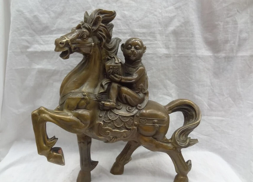 

Collectible bronze S1410 15" Chinese Bronze Animals Monkey Seal Ride Coin Running Horse Statue Sculpture B0403