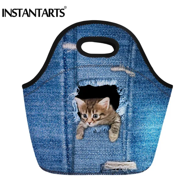 INSTANTARTS Cute Cat Thermal Insulated 3D Print Picnic Bag Tote Lunch Food Box for Women Travel Kids School Sports Handbags