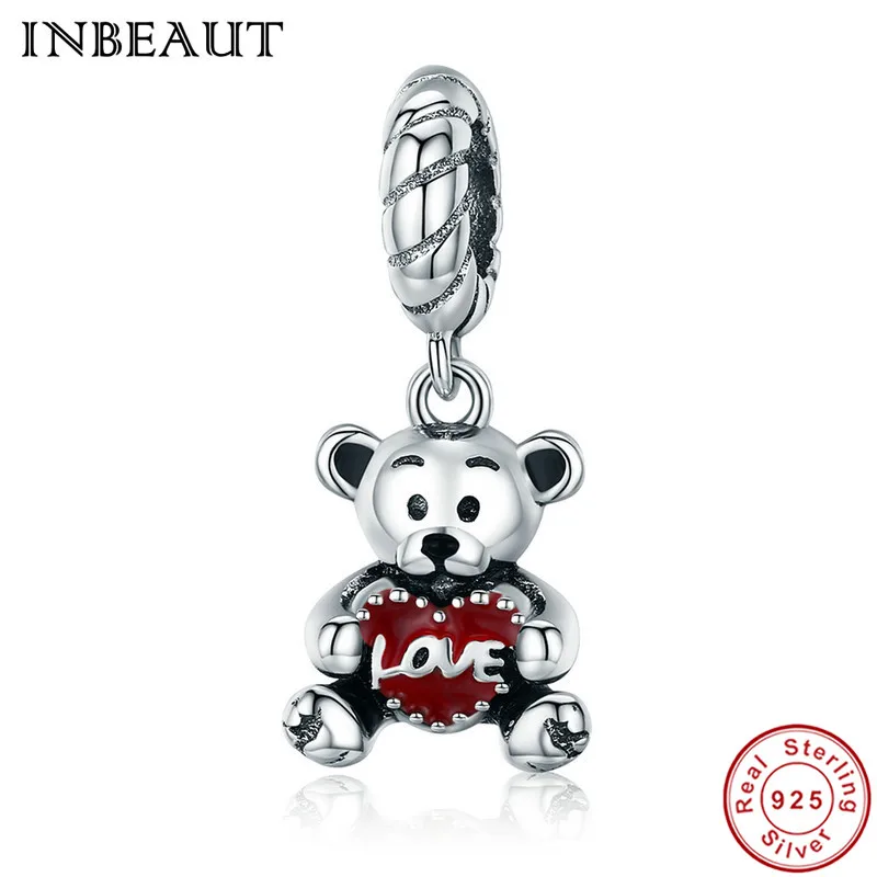 

INBEAUT Trendy Animal Necklace Pendant 100% 925 Sterling Silver Love Carved Cute Little Bear Beads fit Trendy Charm Bracelet