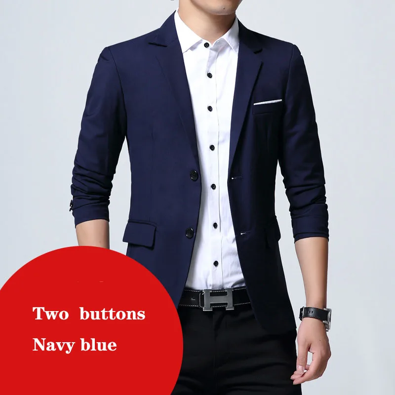 Navy blue two buckle Весенний молодежный тренд повседневный костюм мужской тонкий взрывной пиджак корейский однокнопочный маленький костюм Размер S-4XL 5XL - Цвет: Navy blue two buckle