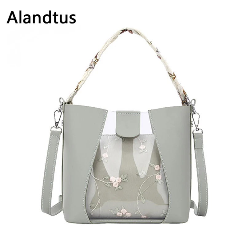 

Alandtus Transparent Bag Women Bucket Shoulder Bag Luxury Handbags Flower Print Women Crossbody Messenger Bags Bolsa Feminina
