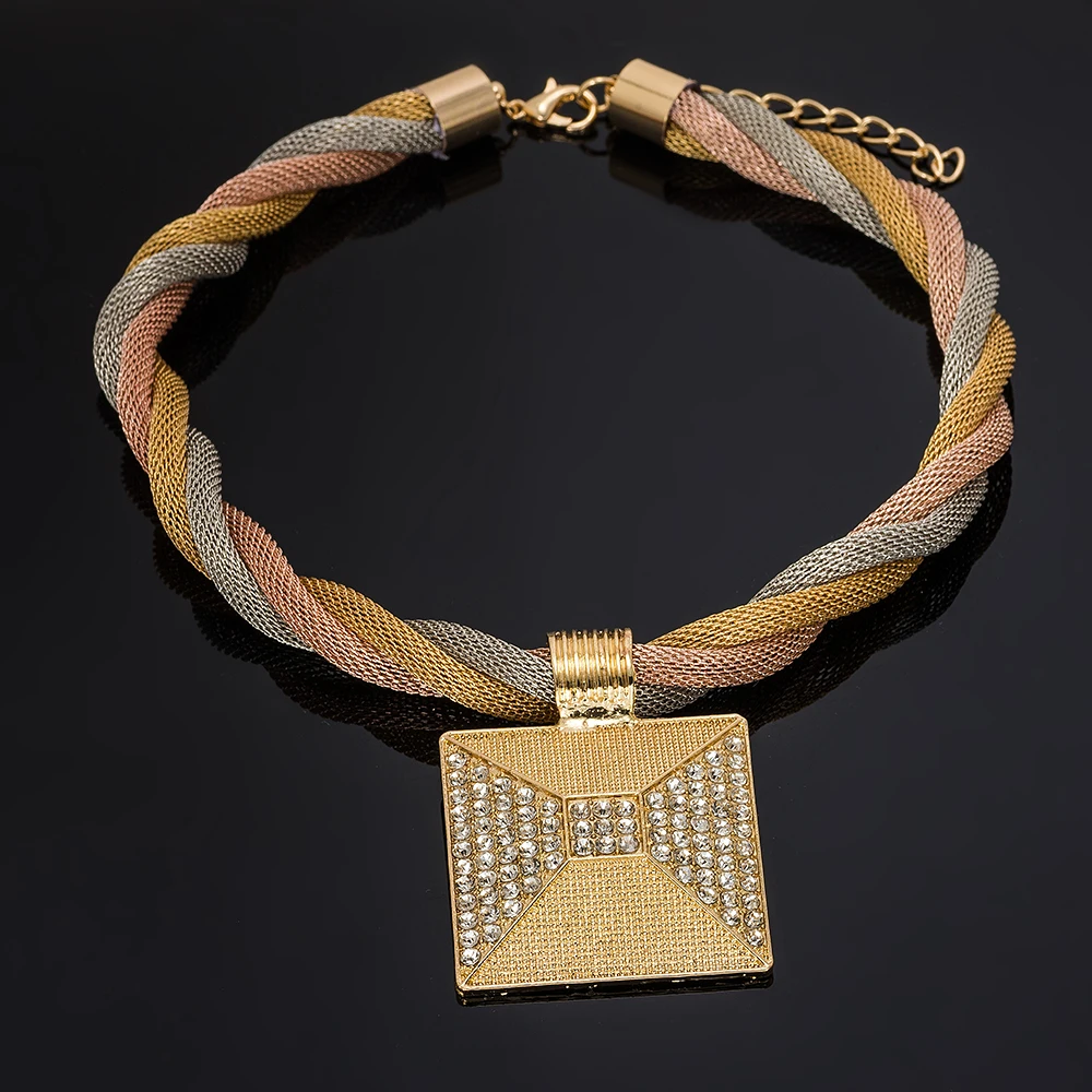 MUKUN итальянские модные лазерные узоры ювелирные подвески Дубай золотые украшения наборы африканские женские большое ожерелье Свадебные украшения
