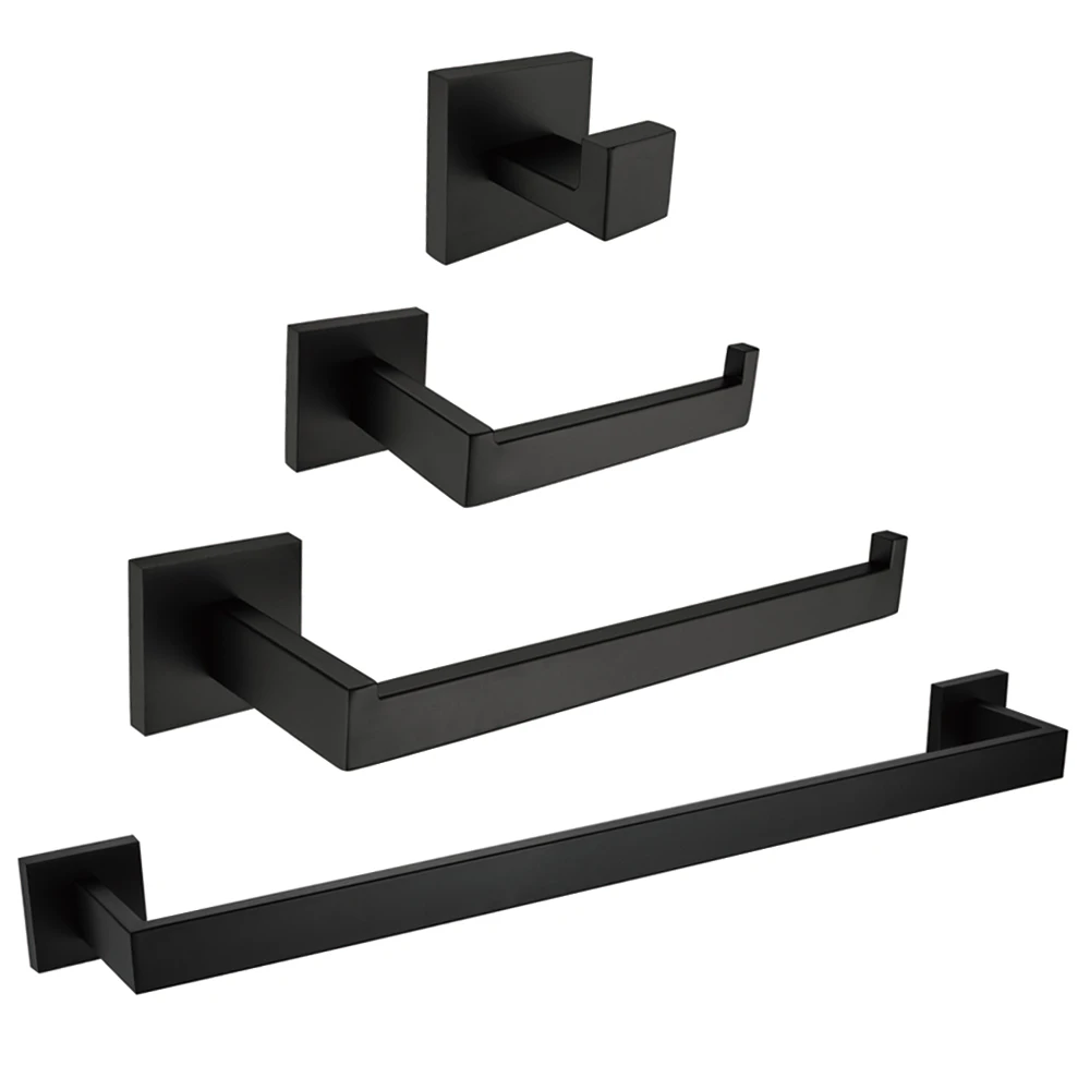 

4PCS Bathroom Set Stainless Steel Black Robe Hooks Towel Ring Towel Bars Toilet Paper Holder Shelf Bathroom Accessories Set