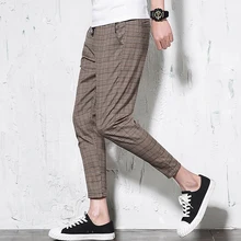 M~ 5XL! Новинка Мужская одежда клетчатые полосатые свободные штаны nine point плюс размер шаровары певицы костюмы