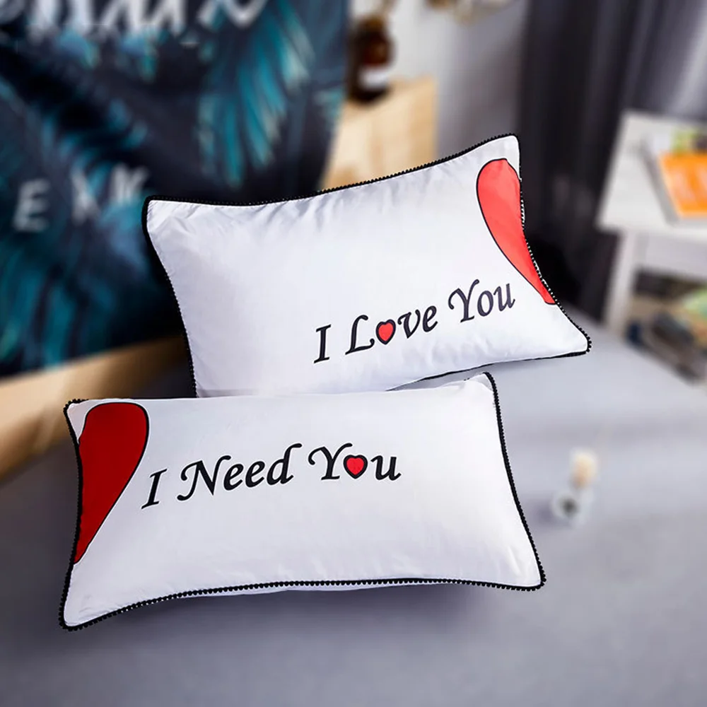 

2pcs/set Europe Bedding Pillowcases Lovely Fashion Pillow Cover Wedding Valentine's Gift Couple Queen White Sleeping Pillowslip