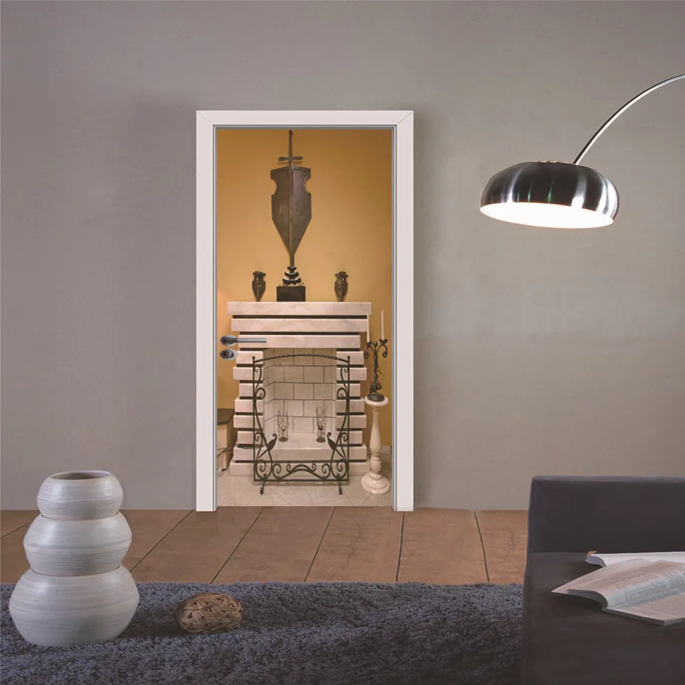 2 قطعة/مجموعة 3D الموقد ديكور المنزل ملصقات جدار DIY الفن جدارية ملصق الباب مغير صائق غرفة نوم الباب ديكور ذاتية اللصق المشارك