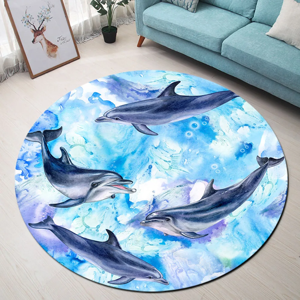 Sea Life Blue Dolphins Round Rugs And Carpets For Kids Baby Home Blue Dolphins Round Rugs And Carpets
