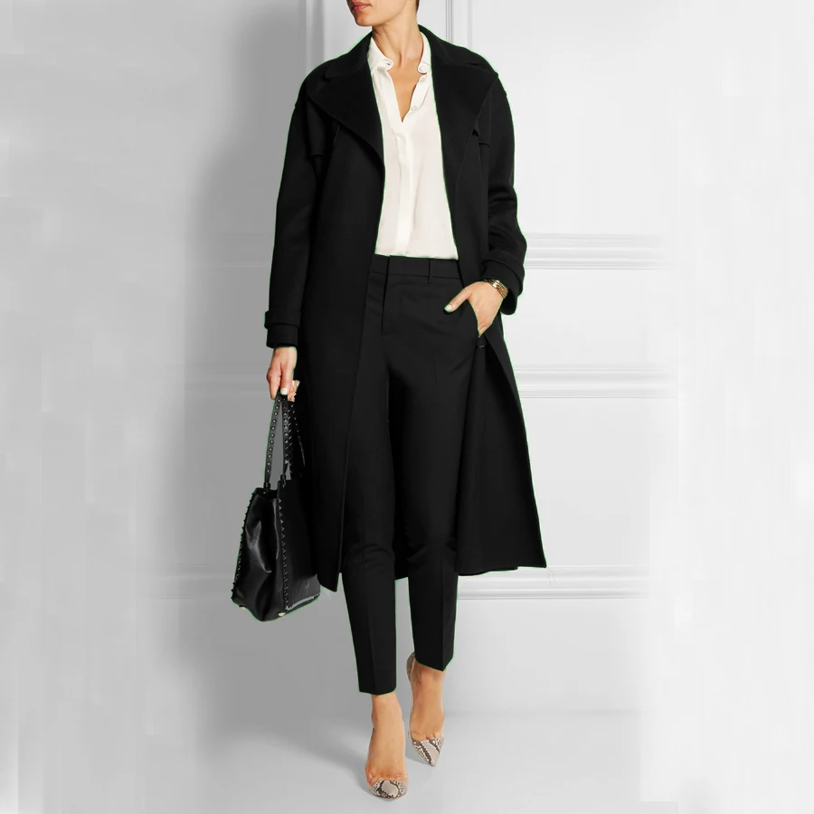 Elegant Ultra Long Black font b Women b font Woolen font b Jacket b font ON