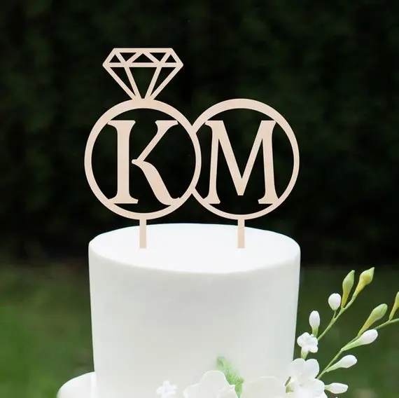 Topper de pastel personalizado para boda, adorno de monograma personalizado  con anillo de diamante _ - AliExpress Mobile
