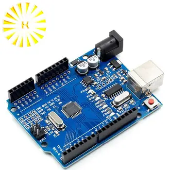 

high quality One set UNO R3 (CH340G) MEGA328P for UNO R3 + USB CABLE ATMEGA328P-AU Development board Connector