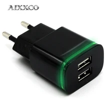 AIXXCO, 5 В, 2 А, EU штекер, светодиодный светильник, 2 USB адаптера, настенное зарядное устройство для мобильного телефона, устройство для зарядки микро-данных для iPhone 5, 6, iPad, samsung