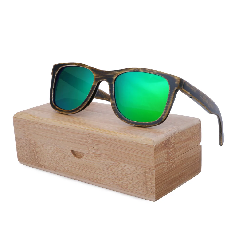 BerWer дизайнерские бамбуковые деревянные солнцезащитные очки, поляризационные мужские wo мужские деревянные очки с покрытием, Летний стиль - Цвет линз: green lens with case