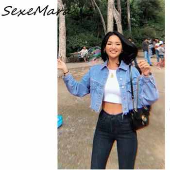 

Single Breasted Loose Blue Fashion Denim Jacket Plus Size 2019 Streetwear Solid Short Spring Denim Jacket Women