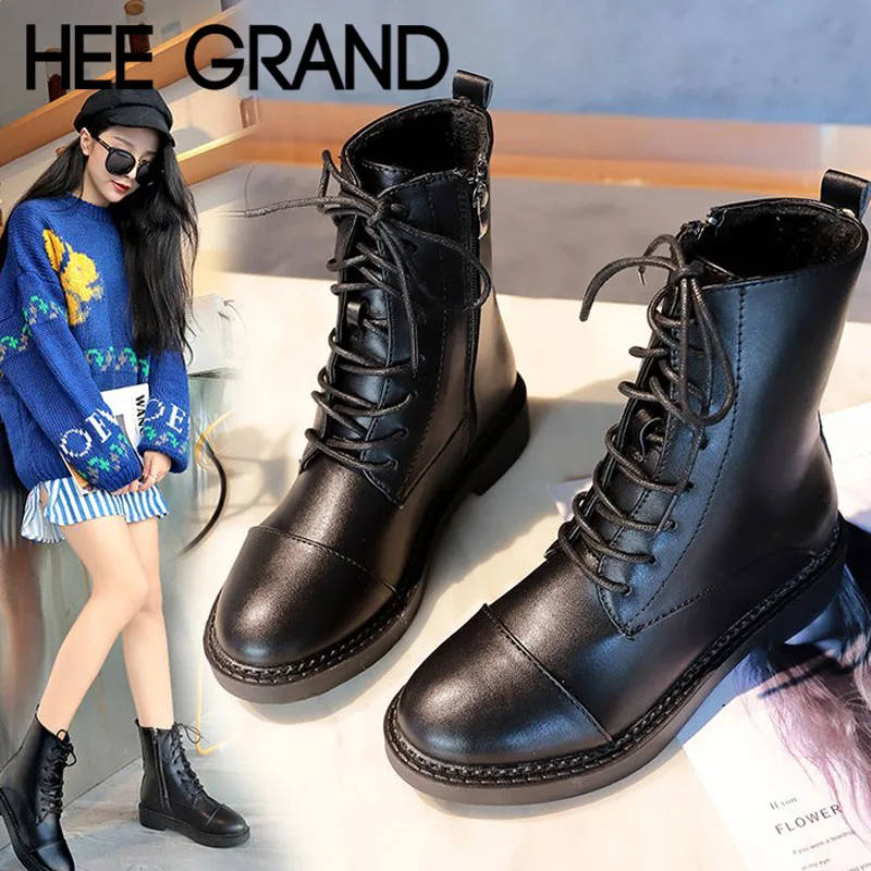 

HEE GRAND Women Autumn Winter Short Boots Fashion Ankle Zipper Boots with Round Toe Low Heel Shoes with Short Plush XWX7298