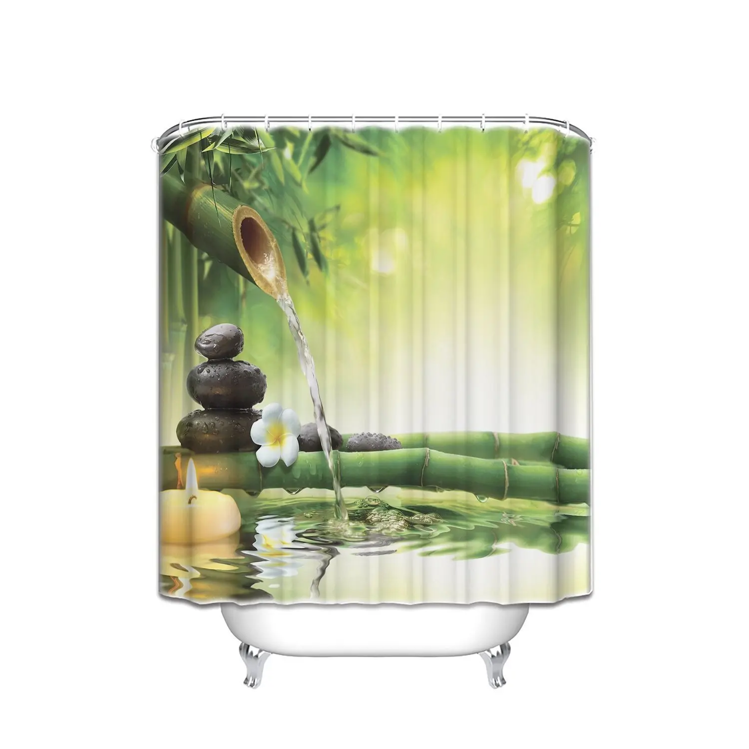 Zen Garden Theme Mildew Resistant Fabric Shower Curtain Long Bathroom