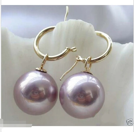 

Rare Huge 14mm Tahitian Light Purple South Sea Shell Pearl Earring 14KGP