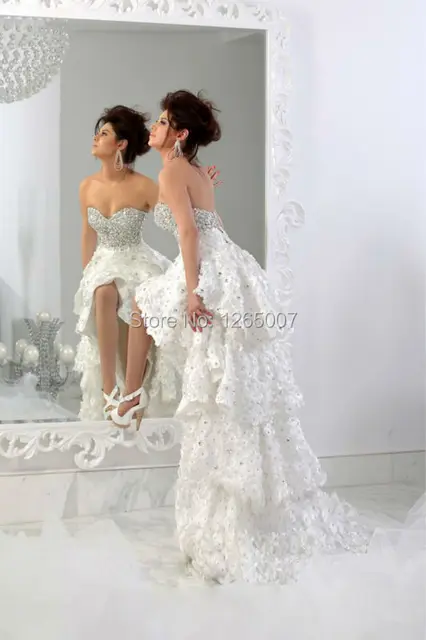New Sweetheart Sparkly Shiny Diamond Crystal Top Front Short And New Sweetheart Sparkly Shiny Diamond Crystal Top Front Short And Long Back High Low Flowers Wedding