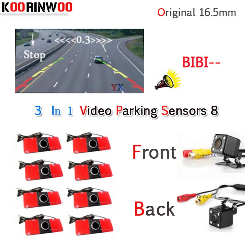 

Koorinwoo Dual Core CPU Original 16.5mm Car Parking Sensor 8 Redars Buzzer Front camera Rearview Camera Parktronic Video System