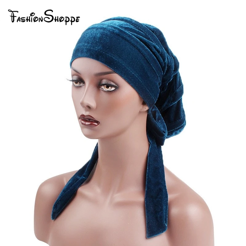 New velvet ruffle turban dreadlock sleeping cap slouch cap hair loss
