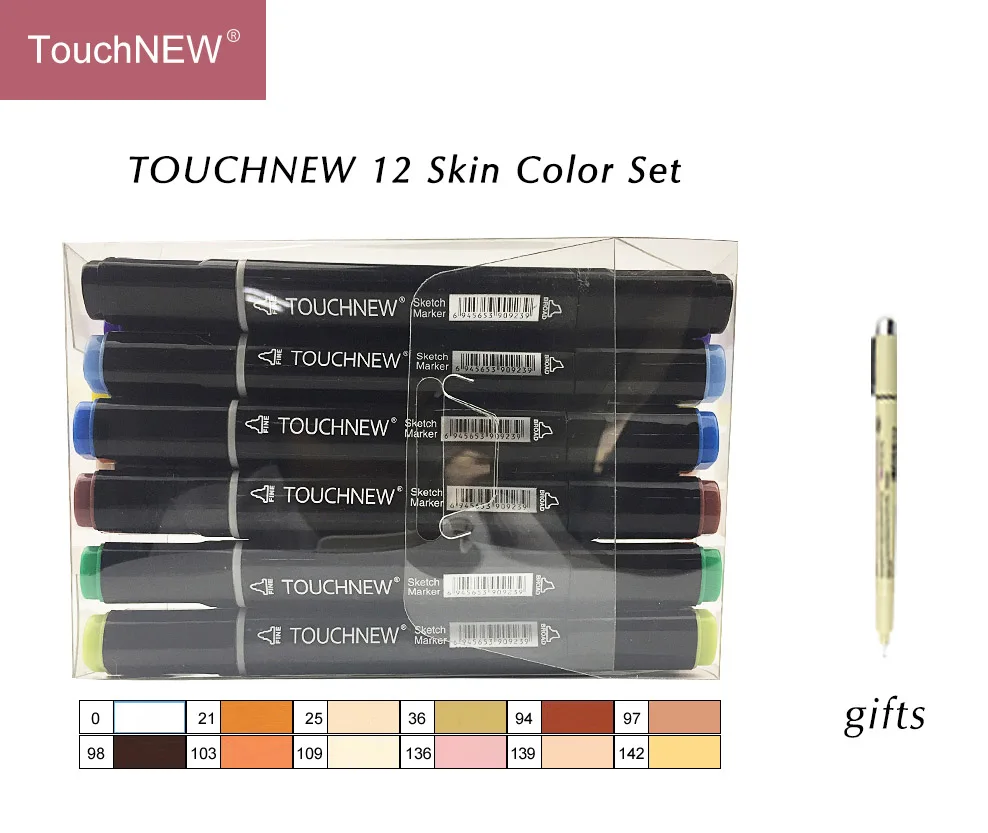 Touchnew-12black TouchNEW 12/24 цветов тон кожи набор маркеров для эскизов двойная головка на спиртовой основе чернила Маркеры Ручка для рисования анимационные товары для рукоделия - Цвет: Touchnew-12black