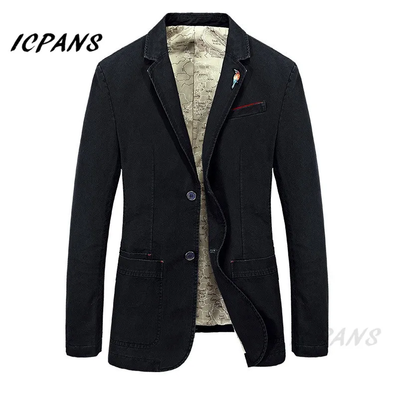 

ICPANS Casual Blazers Men Cotton Deinm Business Suits Jackets Army Green Khaki Plus Size M -XXXXL 2019 Autumn Mens Clothing