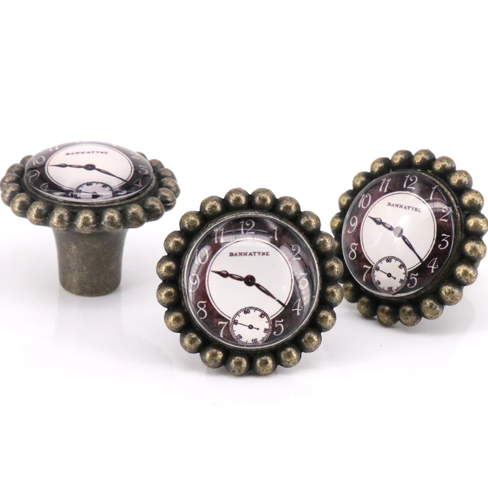 5PCS Antique Door Knobs + Screw, Clock Vintage Kitchen Pull Handle Home