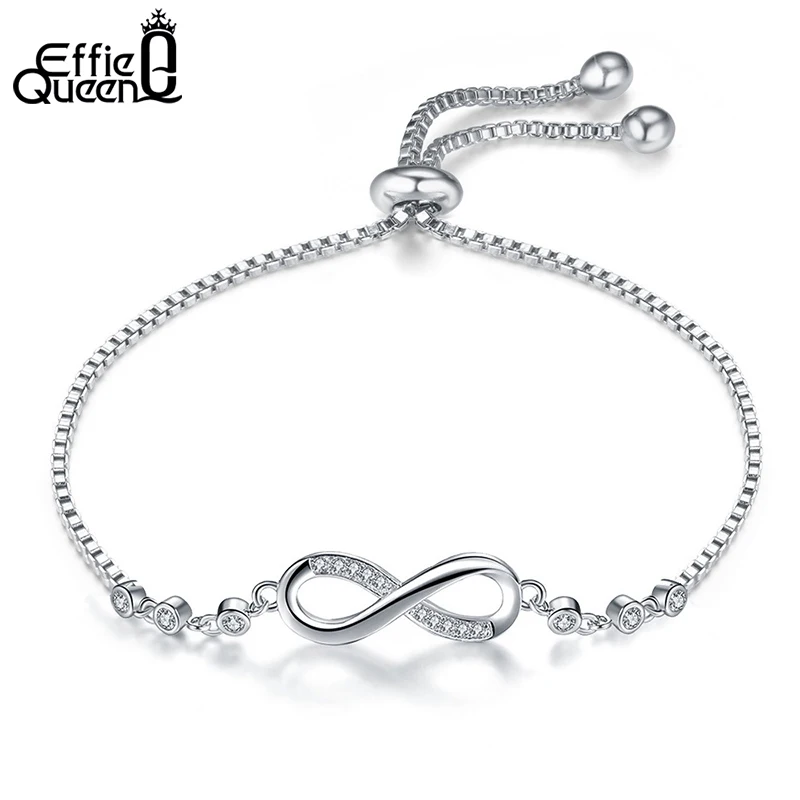 

Effie Queen Adjustable Tennis Bracelets For Women Infinite Love with AAA Zircon Silver Color Box Chain Bracelet Jewelry DLB04