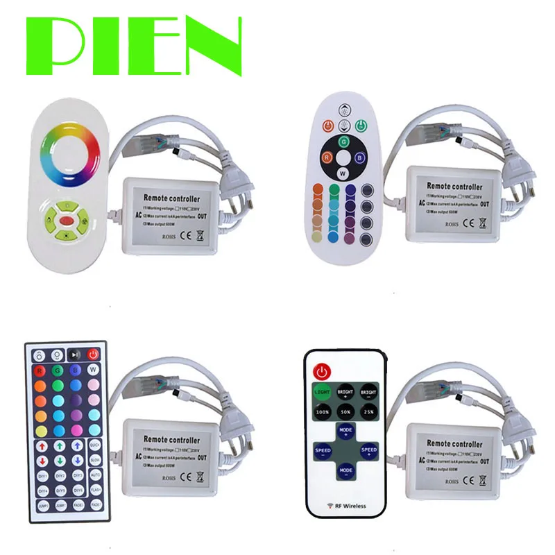 cheap 220V RGB Controller 110V for LED Strip 5050 IP67 tiras tape + Remote controller RF IR with Touch panel + Cord EU US by DHL10 set