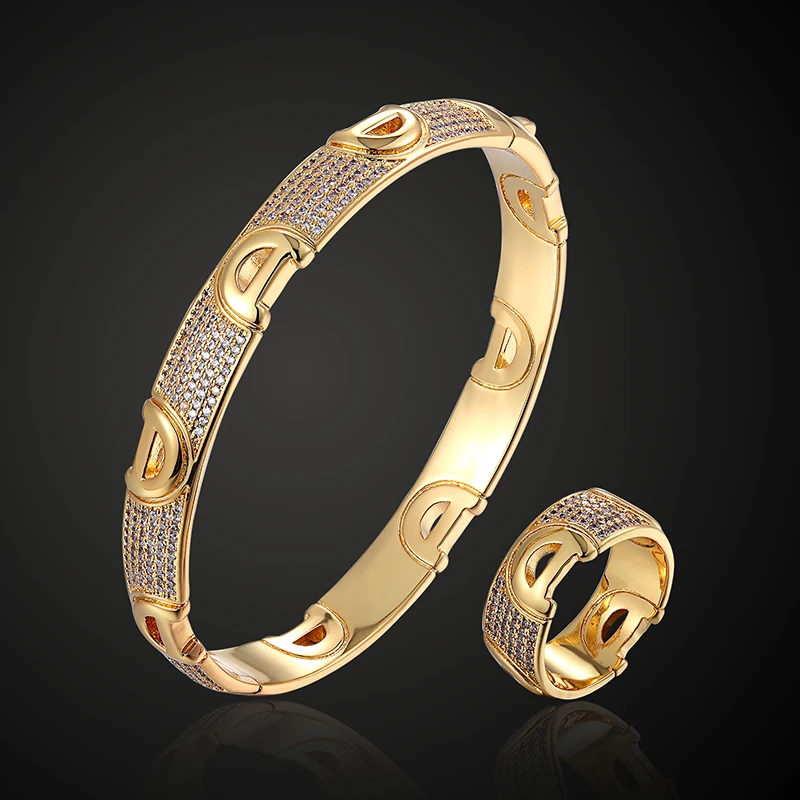 

Lanyika Jewelry Set Luxury Letter D Full Zircon Micro Paved Bangle with Ring for Daily Party Anniversary Popular Best Gifts