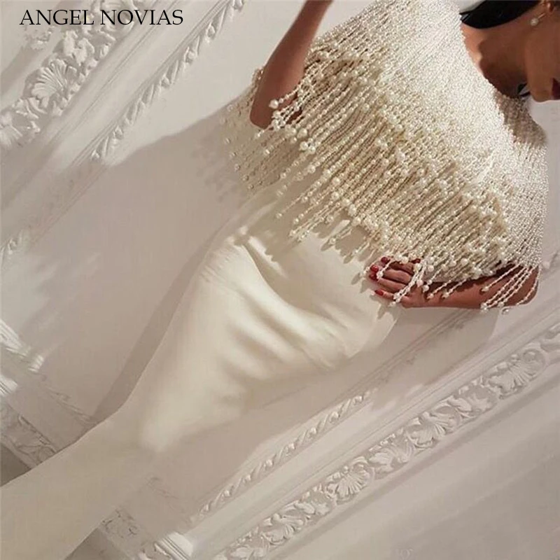 Длинное белое арабское вечернее платье русалки,, кафтан, Дубай, вечерние платья с кисточками и жемчугом